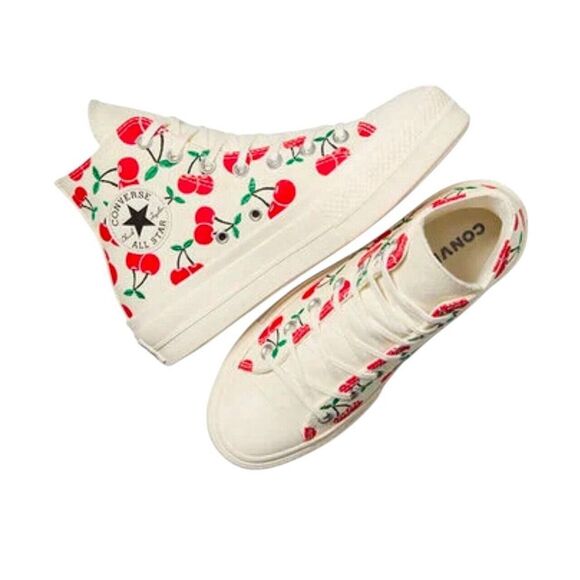 Converse Womens Chuck Taylor All Star Lift White Cherry Platform Sneakers Sz 7.5 - Picture 7 of 8